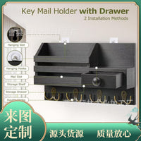 Wooden Wall Mounted Key Holder with Storage Shelf and Hooks for Entryway