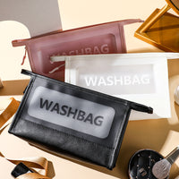 Frosted Clear PU Cosmetic Bag Large Capacity Waterproof Portable Travel Toiletry Organizer with Handle