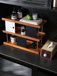 Mid-Century Style Ash Wood Cosmetic Storage Rack Multi-functional Desktop Organizer