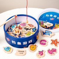 Kids Wooden Magnetic Fishing Game Ocean Animal Cognitive Educational Toy
