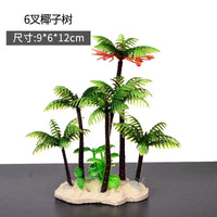 Aquarium Artificial Coconut Tree Decoration with Flowers for Fish Tank Landscaping