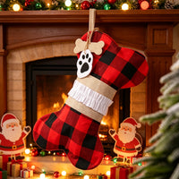 Christmas Burlap Bone Stocking Pet Gift Candy Bag Fireplace Decor