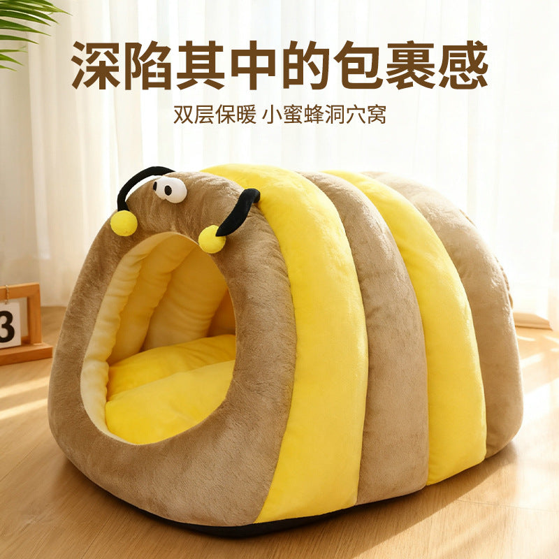 Warm Enclosed Cat Cave Bed for Winter, Pet Sleeping Nest for Small to Large Cats