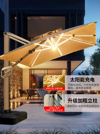 Outdoor Patio Umbrella with Solar LED Lights and Wheeled Base, Large Cantilever Sunshade for Garden, Balcony, and Commercial Use
