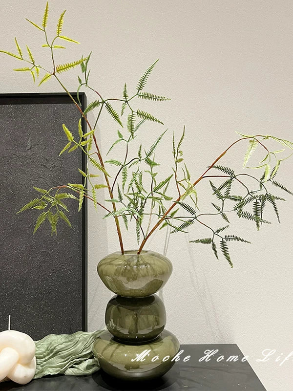 Artificial Fern and Retro Vase Set for Home Decor and Photography