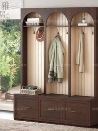 American Retro Solid Wood Entryway Hall Tree with Storage Bench and Coat Rack