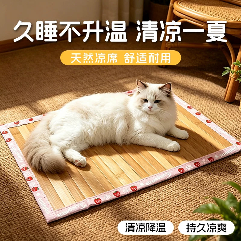 Pet Cooling Bamboo Mat for Dogs and Cats - Summer Heat Relief Pad