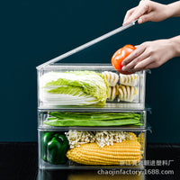 PET Refrigerator Drawer Organizer with Lid, Stackable Transparent Kitchen Storage Box