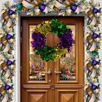 Mardi Gras Wreath Door Hanging Decoration 18-inch for Indoor Outdoor Festival Decor