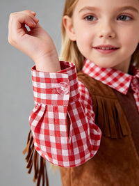 Girls' Western Cowgirl Halloween Costume Set with Plaid Vest and Skirt for Parties and Stage