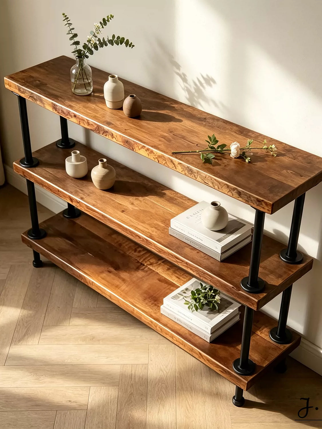 Industrial Style Solid Wood & Metal Bookshelf Storage Rack
