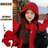 Korean Style Knitted Beanie Hat with Integrated Scarf for Winter, Fashionable Warm Ear Protection