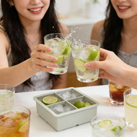 Large Square Silicone Ice Cube Tray with Lid, 4-Cavity Food-Grade Ice Mold for Freezer, Easy Release