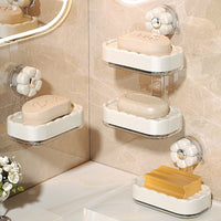 Suction Cup Soap Dish Wall Mounted Drainable Bathroom Storage Organizer