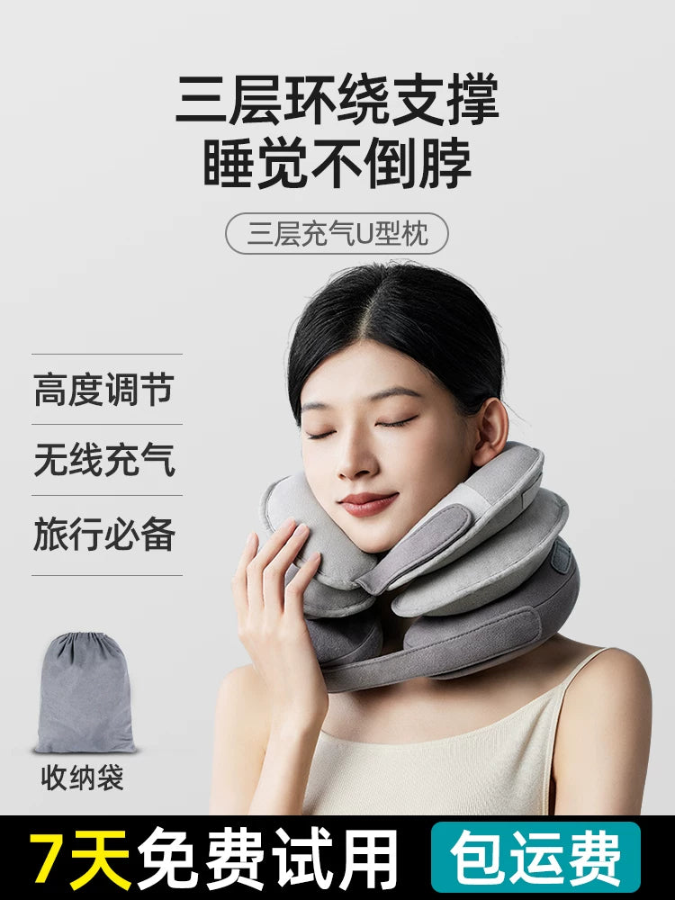 Portable Inflatable U-Shaped Travel Pillow for Neck Support