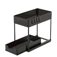 Pull-Out 2-Tier Kitchen Countertop Storage Rack with Hooks and Chopstick Holders
