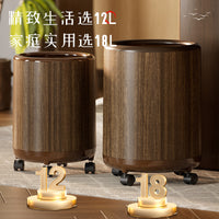Vintage Wood Grain Trash Can with Lid and Wheels, Large Capacity for Home and Commercial Use