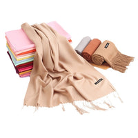 Women's Winter Cashmere Scarf with Tassels, Thickened Solid Color Warm Shawl