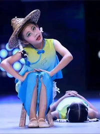 Kids Bamboo Style Performance Costume Set for Children's Day Dance and Fishing Role Play