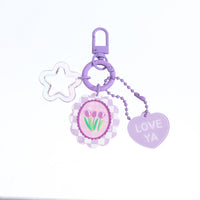 Embossed Acrylic Heart Keychain with Beaded Chain for Bags and Gifts