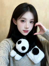Japanese Style Panda Plush Cross Scarf for Women, Winter Warm Neck Warmer