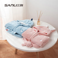 Sanli Kids Hooded Coral Fleece Bathrobe Cartoon Sleepwear for Boys and Girls