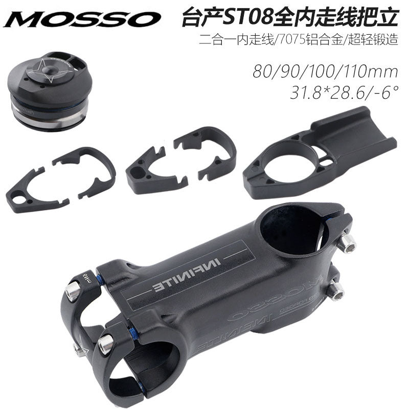 MOSSO Full Hidden Stem with Headset Spacers for Road Bikes, 7075 Aluminum Alloy, Internal Cable Routing