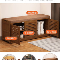 Solid Wood Shoe Cabinet with Seating Bench and Storage for Entryway