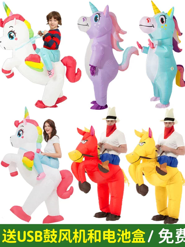 Inflatable Unicorn Horse Riding Costume for Adults and Kids