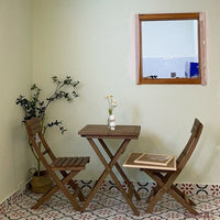 Foldable Balcony Tea Table and Chairs Set for Small Spaces, Solid Wood