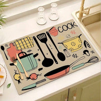 Diatomaceous Earth Kitchen Countertop Drying Mat for Dishes and Utensils, Heat-Resistant Absorbent Faucet Mat