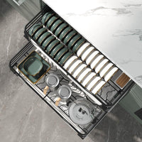 MICOE 304 Stainless Steel Kitchen Cabinet Pull-Out Basket Dish Rack Double-Layer Bowl Storage Drawer