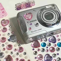 Holographic Laser Pink Heart Rhinestone Stickers for DIY Crafts and Scrapbooking