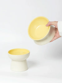 Elevated Ceramic Pet Bowl for Cats & Small Dogs, Tilted or Flat Mouth Design, Neck Protection Food & Water Dish