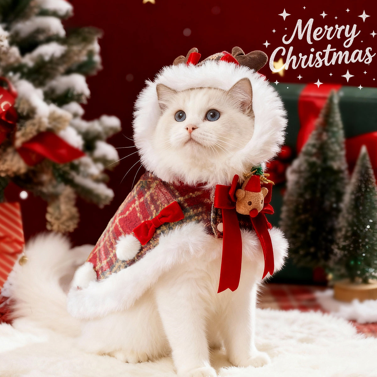 Christmas Plaid Pet Cloak with Leash Ring - Warm Winter Cat & Dog Apparel