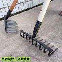 Heavy-Duty Forged Iron Rake for Leaves and Weeds, Curved Tine Garden Tool
