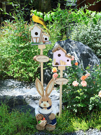 Garden Yard Decoration Wooden Birdhouse Stake Outdoor Landscape Ornament for Balcony Kindergarten