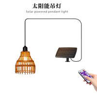 Bohemian Rattan Solar Pendant Light for Indoor Outdoor Patio Decor