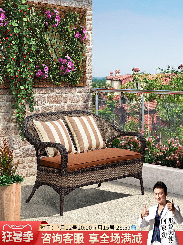 Outdoor Wicker Rattan Sofa Set for Balcony Living Room, Nordic Style Leisure Chair with Coffee Table