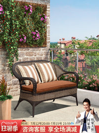 Outdoor Wicker Rattan Sofa Set for Balcony Living Room, Nordic Style Leisure Chair with Coffee Table