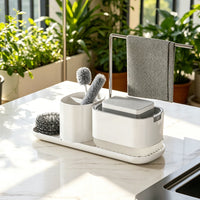 Upgraded Manual Press Soap Dispenser with Sponge Holder for Kitchen Countertop