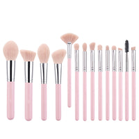 14-Piece Pink Makeup Brush Set with Soft Bristles for Powder, Blush, Foundation, and Eyebrows