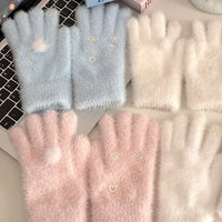 Women's Plush Faux Mink Five-Finger Touchscreen Gloves for Winter
