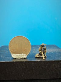 Miniature Brass Smoking Farmer Figurine for Micro Landscape Aquarium Decor