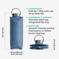 Collapsible Silicone Water Bottle with Handle for Travel and Sports, Portable and Leak-Proof