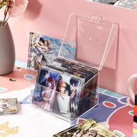 Acrylic Clear Storage Box for Badges and Small Cards with Lid, Desktop Organizer