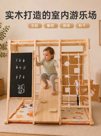 Wooden Indoor Climbing Frame with Slide, Swing, and Blackboard for Kids