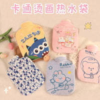Cartoon Hot Water Bottle with Plush Cover, 900ml Mini Hand Warmer