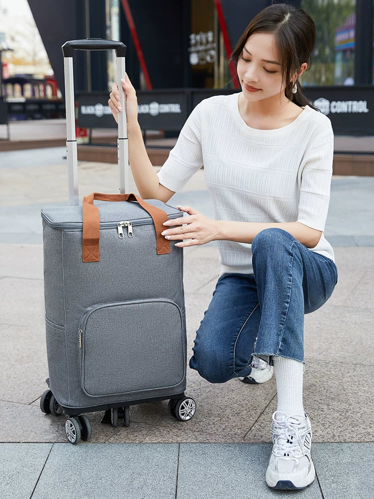 Portable Insulated Cooler Bag with Wheels for Outdoor Picnics and Food Delivery