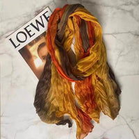 Gradient Cotton Linen Feel Scarf for Women, Vintage Print Long Striped Pleated Shawl